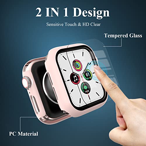 EWUONU 3 Pack Case Compatible with Apple Watch SE 3 Series 6/5/4 44mm with Tempered Glass Screen Protector, Hard PC Full Coverage Ultra-Thin HD Bumper Cover for iWatch 44mm, Rose Gold/Pink/Clear - Image 2