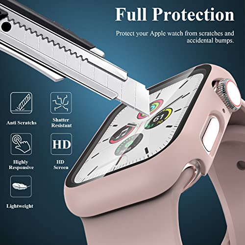 EWUONU 3 Pack Case Compatible with Apple Watch SE 3 Series 6/5/4 44mm with Tempered Glass Screen Protector, Hard PC Full Coverage Ultra-Thin HD Bumper Cover for iWatch 44mm, Rose Gold/Pink/Clear - Image 3