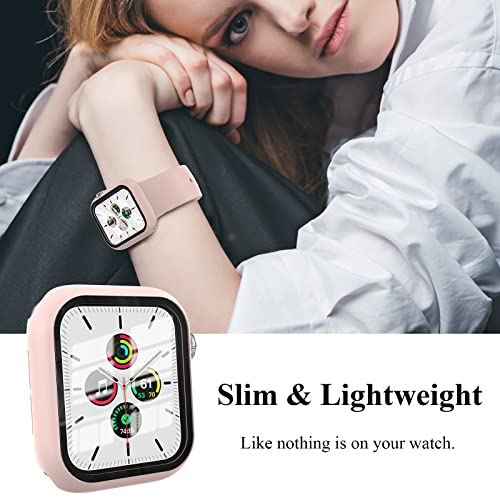 EWUONU 3 Pack Case Compatible with Apple Watch SE 3 Series 6/5/4 44mm with Tempered Glass Screen Protector, Hard PC Full Coverage Ultra-Thin HD Bumper Cover for iWatch 44mm, Rose Gold/Pink/Clear - Image 4