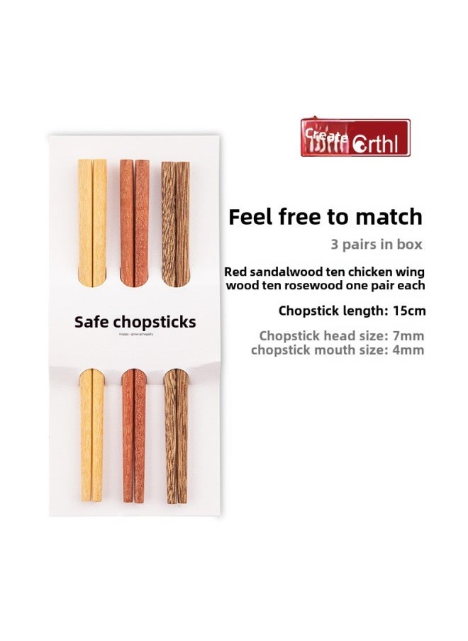Generic Two Or Three Sections Of 4-9 Years Old Baby Kindergarten Available Lightweight Household Wooden Chopsticks Boys And Girls Short Fast Children's Chopsticks-Color:Children's Chopsticks 15cm Three Wood Mixed 3 Pairs  - Image 1
