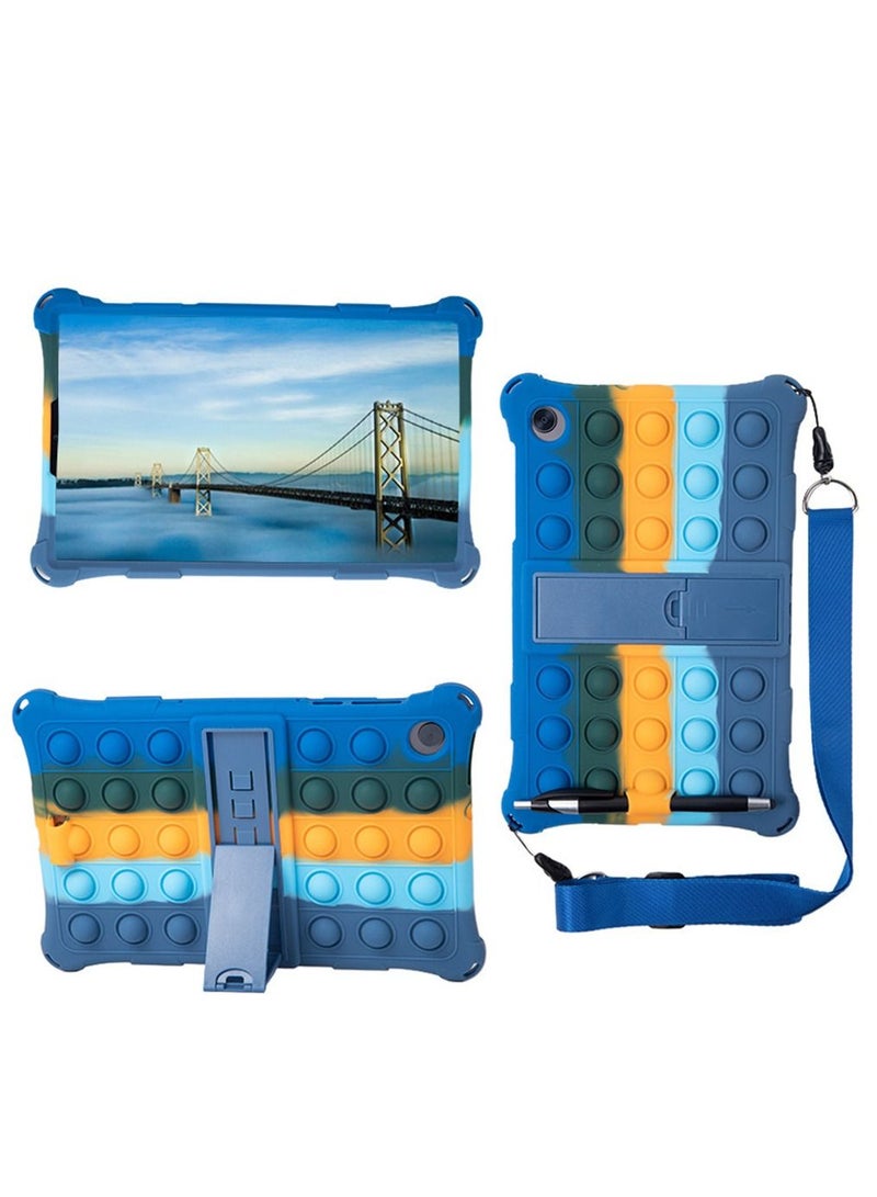 Soft Bubble Case for Lenovo Tab M10 HD 2nd Gen TB-X306F/X Tablet Stand Case Cover+Rope Capacitance Pen (Colorful Dark Blue) - Image 1