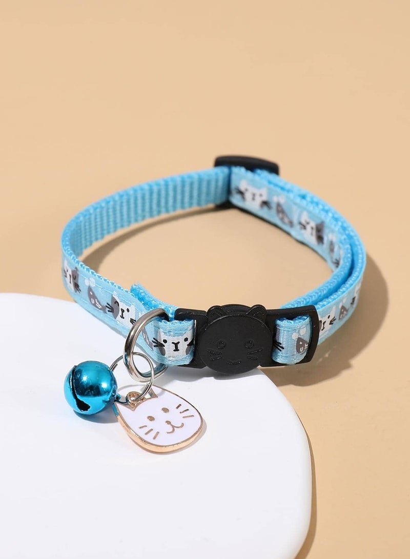 طوق للقطط المنزلية مع جرس وقلادة لطيفة -ازرق - Image 1