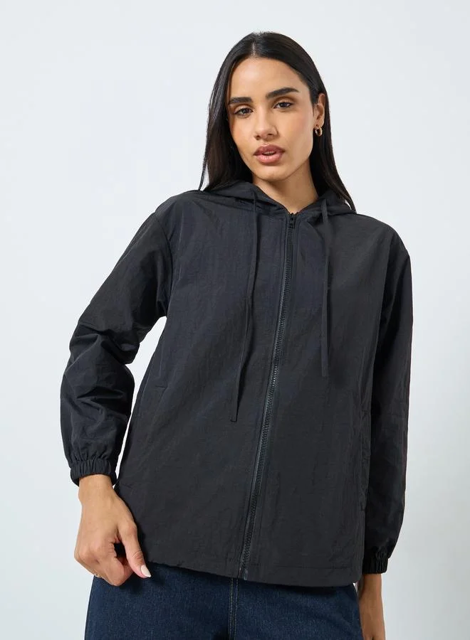 Styli Styli Women Black Zipped Windbreaker Jacket