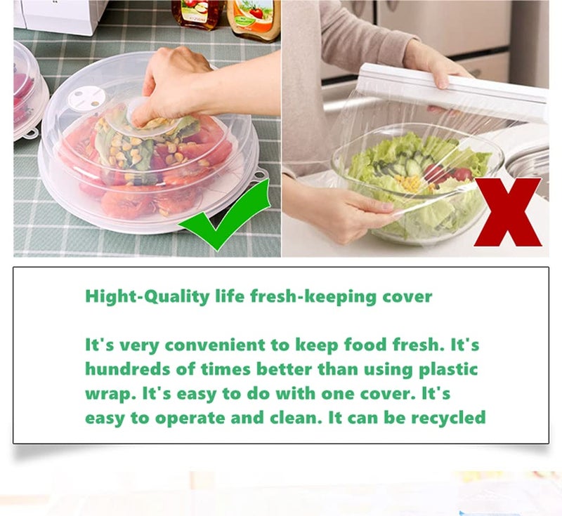 AMOMKET Microwave Splatter Cover for Food, BPA-Free Steam Vents Microwave Plate Cover with Easy-Grip Handle, Fruit Drainer Basket, For Dishwasher Safe & Refrigerator - 2Pcs (Diameter 9 inch + 6.7 inch) - Image 4