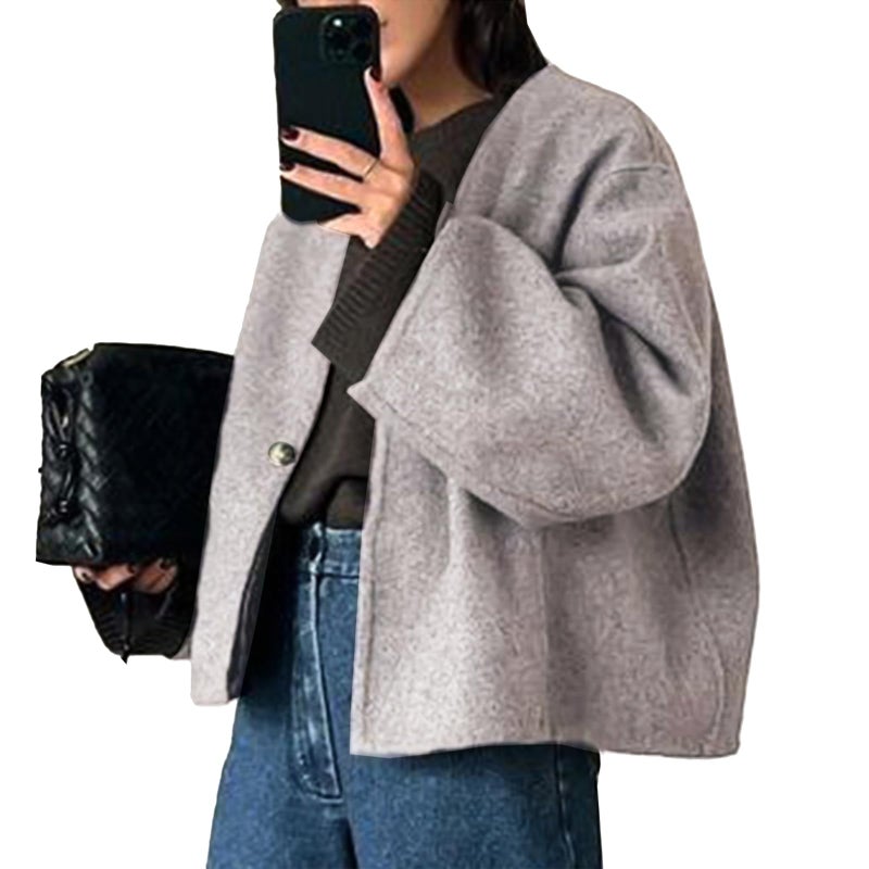HOTIAN Women Cropped Wool Blend Coats Long Sleeve Coat Jacket Peacoat Fall Winter Outwear Overcoat(Beige,S) - Image 1