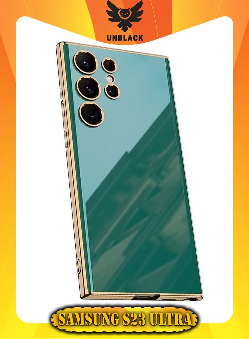 انبلاك جراب من البولي يوريثين الحراري مع عدسة ذهبية لموبايل سامسونج S23 الترا (اخضر)