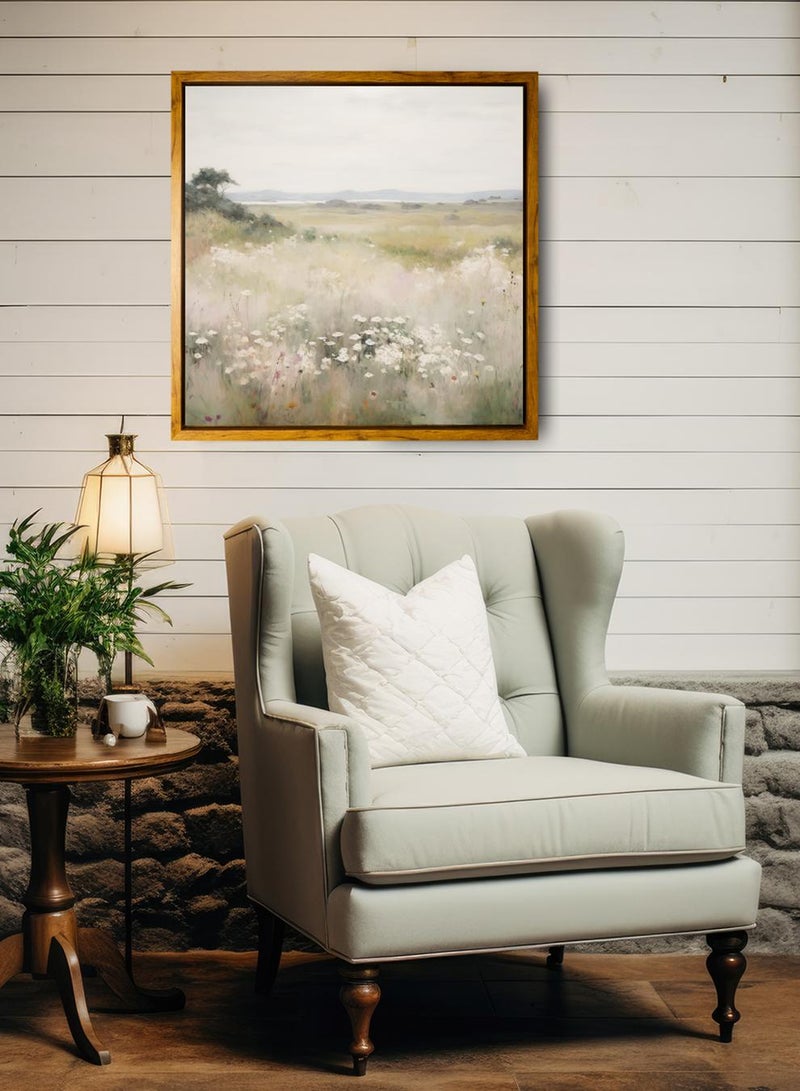 لوحة كانفاس على إطار خشبي بإطار خارجي باللون الخشبي وتصميم منظر كلاسيكي لورود وأشجار - Image 3