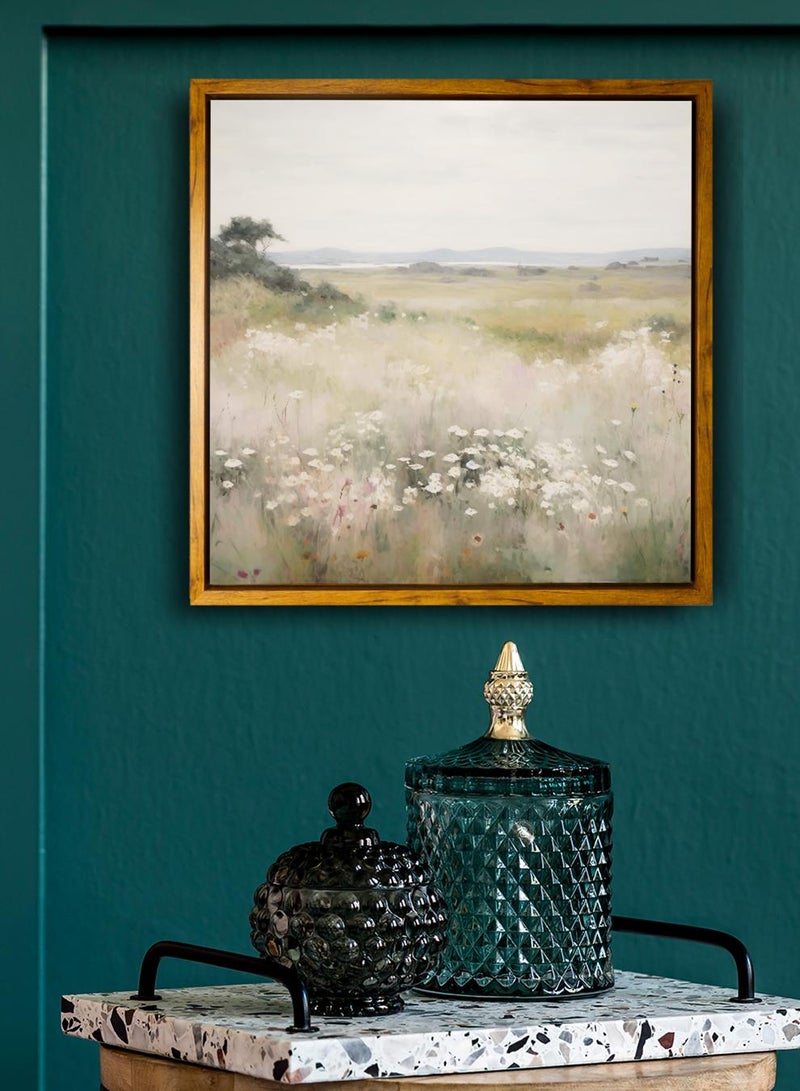 لوحة كانفاس على إطار خشبي بإطار خارجي باللون الخشبي وتصميم منظر كلاسيكي لورود وأشجار - Image 4