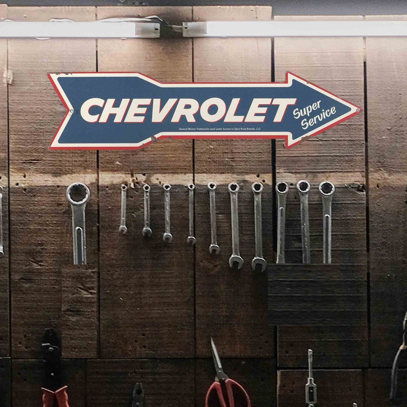 Open Road Brands Chevrolet Super Service Arrow Metal Sign - Vintage Chevrolet Sign for Garage  Shop or Man Cave - Image 5