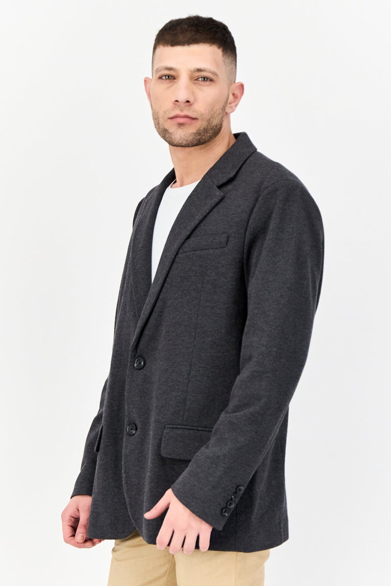 ESPRIT Men Regular Fit Textured Semi-Formal Blazer, Dark Grey - Image 2