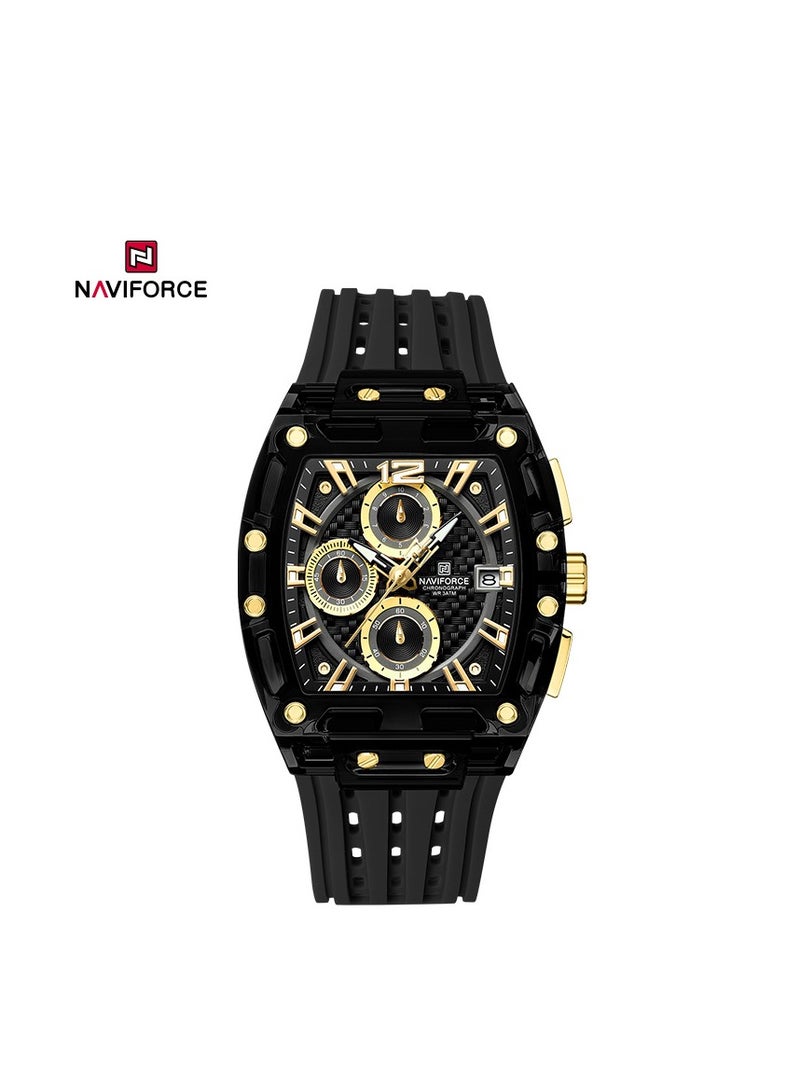 NAVIFORCE Naviforce NF7105 Men's Sports Chronograph Watch – Transparent Case, Waterproof, Silicone Strap, Multifunction Quartz Black Gold 