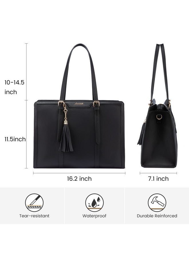 Lovevook LOVEVOOK Laptop Bag for Women 15.6 inch Lightweight PU Laptop Tote Bag, Large Capacity Computer bag with Clutch Purse for Business, Work, Office, Travel, School,Casual(Black & Leather)  - Image 4