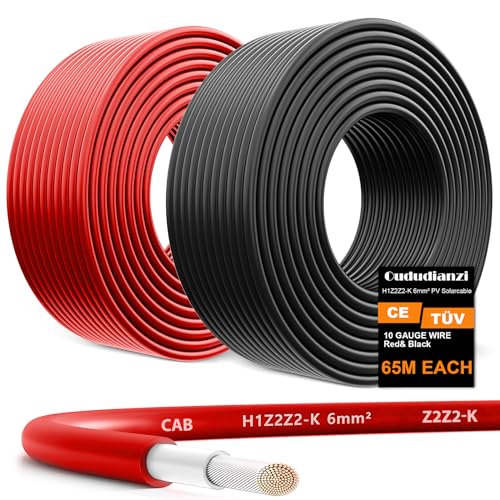 Oududianzi 2x200 Feet Solar Panel Wire, 10AWG Solar Wire Tinned Copper 10 Gauge Solar Cable PV Wire, for Outdoor Automotive RV Solar Panels Boat Marine (200FT Red + 200FT Black) - Image 1