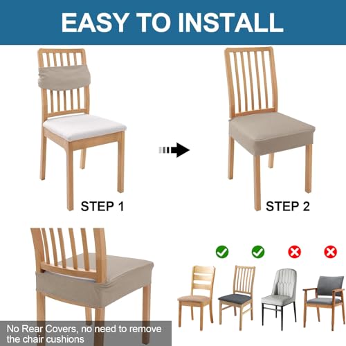 Smiry Waterproof Seat Covers for Dining Room Chairs Set of 6, Stretch Jacquard Removable Washable Chair Seat Slipcovers Protector, No Rear Covers, Taupe - Image 5
