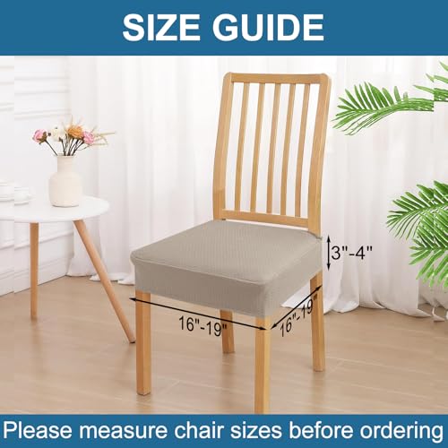 Smiry Waterproof Seat Covers for Dining Room Chairs Set of 6, Stretch Jacquard Removable Washable Chair Seat Slipcovers Protector, No Rear Covers, Taupe - Image 2