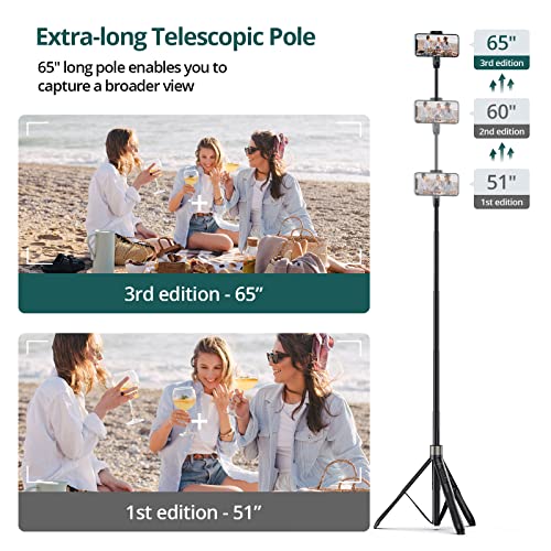 ATUMTEK 65" Selfie Stick Tripod, All in One Extendable Phone Tripod Stand with Bluetooth Remote 360° Rotation for iPhone and Android Phone Selfies, Video Recording, Vlogging, Live Streaming, Black - Image 2