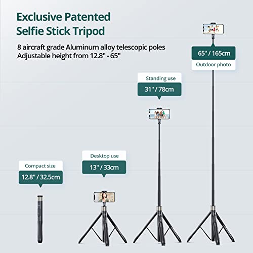 ATUMTEK 65" Selfie Stick Tripod, All in One Extendable Phone Tripod Stand with Bluetooth Remote 360° Rotation for iPhone and Android Phone Selfies, Video Recording, Vlogging, Live Streaming, Black - Image 3