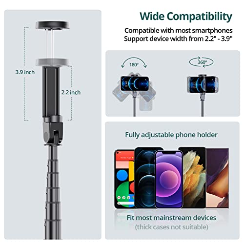 ATUMTEK 65" Selfie Stick Tripod, All in One Extendable Phone Tripod Stand with Bluetooth Remote 360° Rotation for iPhone and Android Phone Selfies, Video Recording, Vlogging, Live Streaming, Black - Image 5