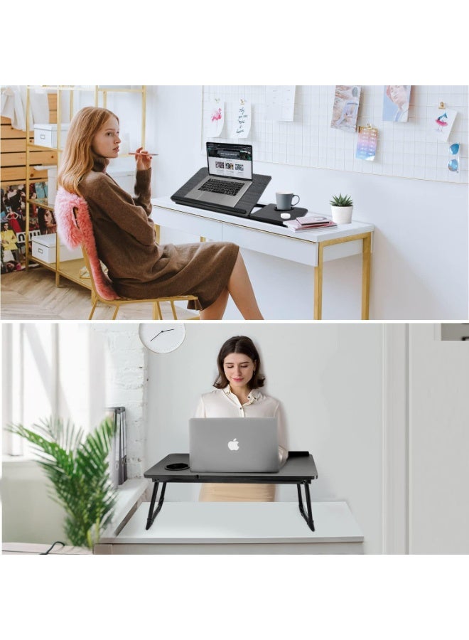 Bukela Laptop Desk for Bed Couch,Lap Desk for Laptop,Portable Laptop Stand for Desk,Small Adjustable Laptop Desk,Foldable Bed Table for Laptops and Writing, Bed Tray Table with Cup Holder(Black) - Image 3