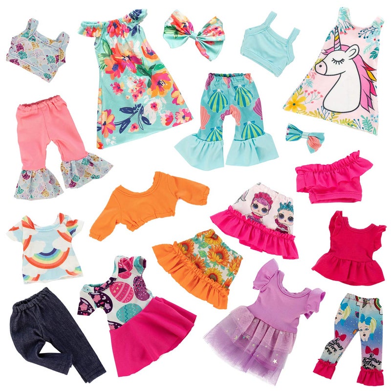 Ecore Fun 10 Sets 145 Inch Doll Clothes Outfits Dresses Pajamas Hair Clips for 15 Inch Girl Dolls - Image 3