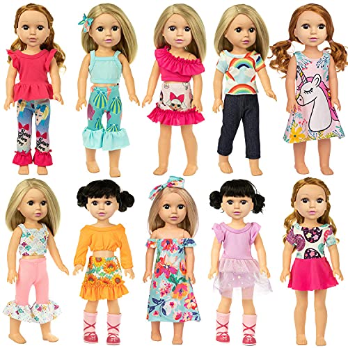 Ecore Fun 10 Sets 145 Inch Doll Clothes Outfits Dresses Pajamas Hair Clips for 15 Inch Girl Dolls - Image 1