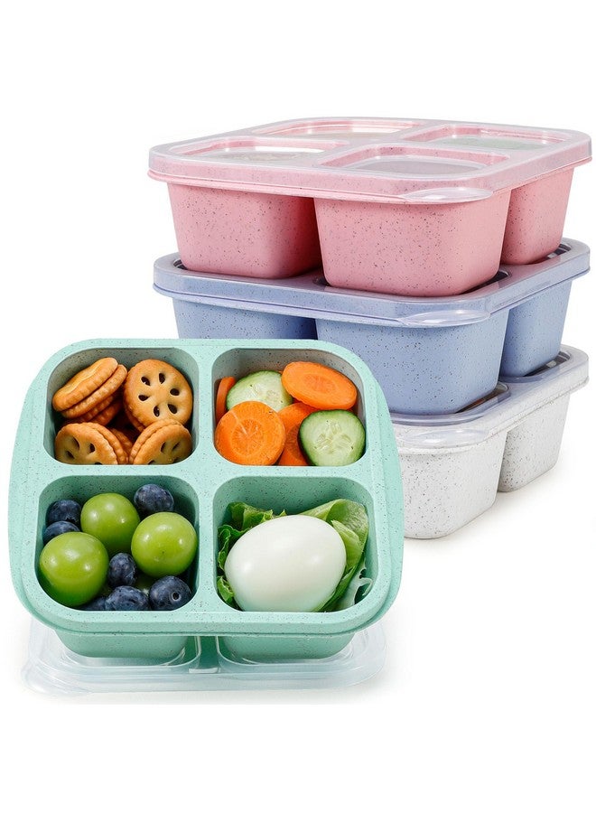 Caperci 4 Pack Bento Snack Boxes Lunchable Containers for Kids & Adults, Wheat Straw 4-Compartment Reusable Food Storage Containers for Snacks & Small Meal (Multicolor & Clear Lids) - Image 1