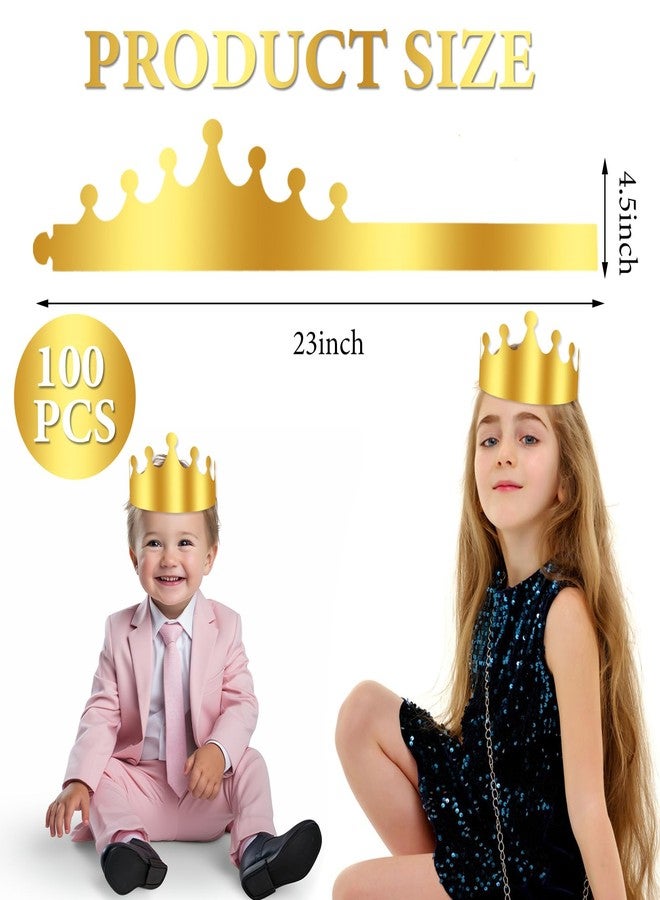 مجموعة أوبامدوم من 100 قطعة من التيجان الورقية الذهبية كبيرة الحجم، قبعات حفلات أعياد الميلاد قابلة للتعديل، مناسبة لحفلات أعياد ميلاد الأطفال، وأغطية الرأس للمناسبات العائلية (ذهبي، 23 بوصة × 4.5 بوصة). - Image 2