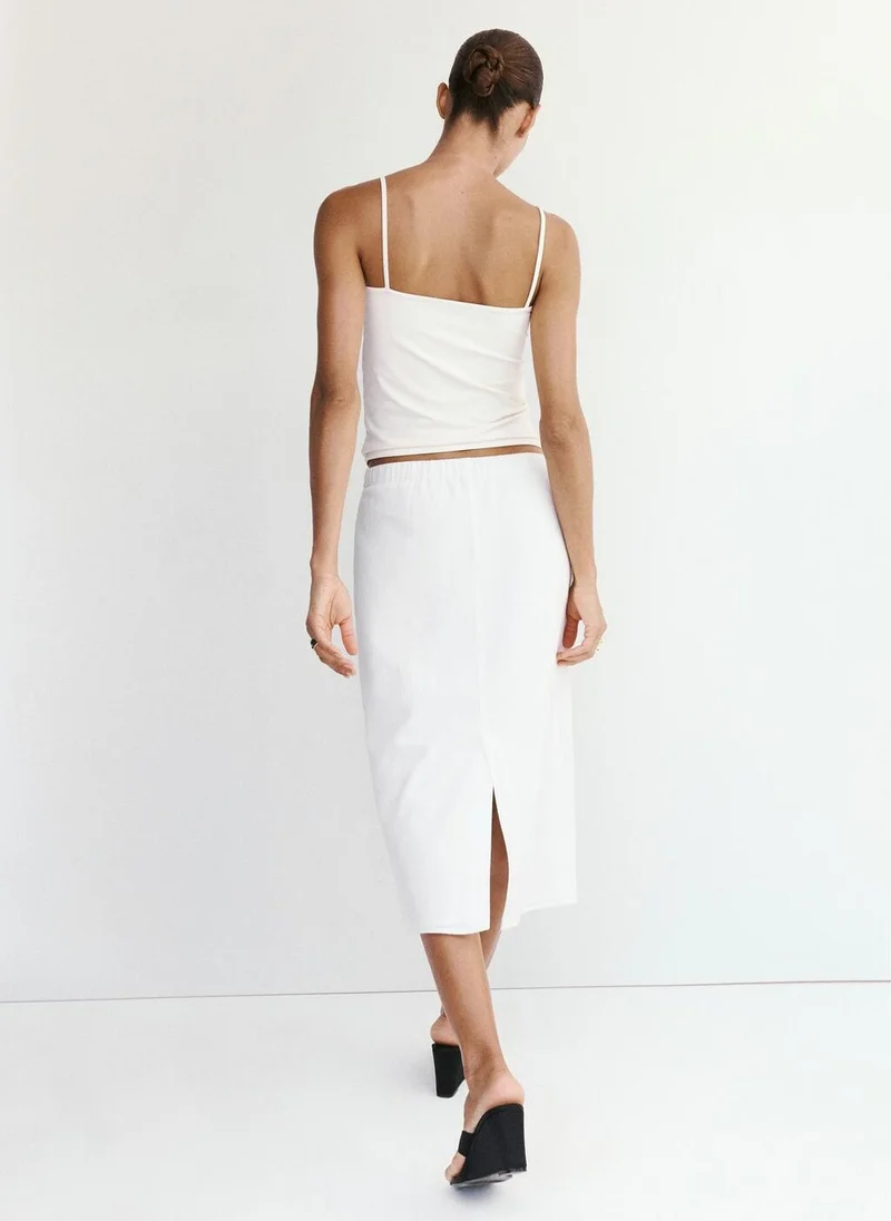 Mango Linen Skirt With Floral Embroidery