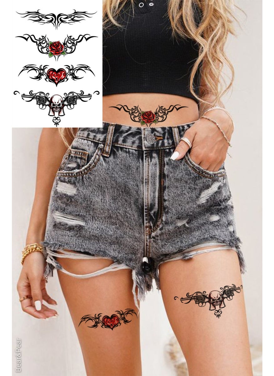 BP Tattoo - Heart Rose Pattern Female Body Waist Chest Tattoo - Image 1