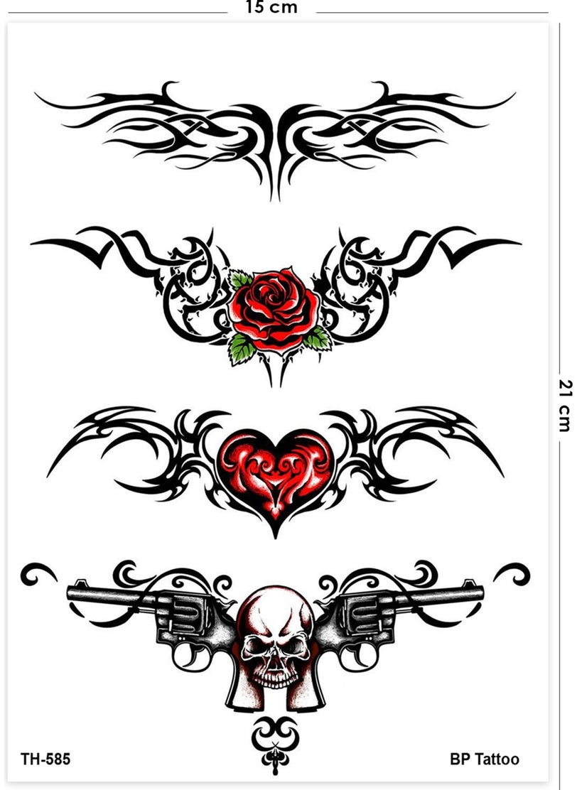 BP Tattoo - Heart Rose Pattern Female Body Waist Chest Tattoo - Image 1