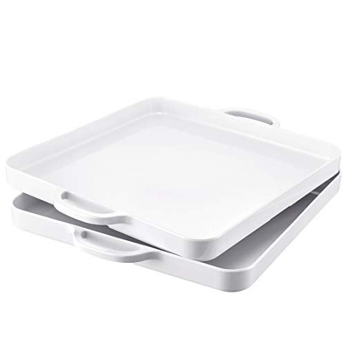 HSDT Square Serving Trays with Handles Melamine White 12.5x12.5 Inch Spill Proof Kitchen Eating Trays Set of 2 for Cafeteria Cafe Food Appeizer Dessert Snack Dinner Lunch Breakfast,TR14-02 - Image 1