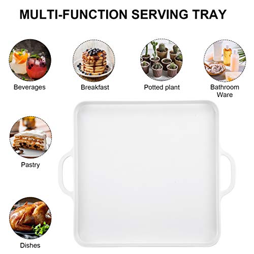 HSDT Square Serving Trays with Handles Melamine White 12.5x12.5 Inch Spill Proof Kitchen Eating Trays Set of 2 for Cafeteria Cafe Food Appeizer Dessert Snack Dinner Lunch Breakfast,TR14-02 - Image 2
