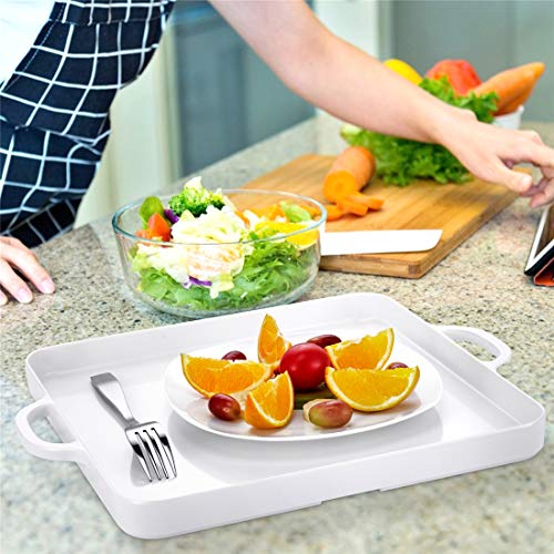 HSDT Square Serving Trays with Handles Melamine White 12.5x12.5 Inch Spill Proof Kitchen Eating Trays Set of 2 for Cafeteria Cafe Food Appeizer Dessert Snack Dinner Lunch Breakfast,TR14-02 - Image 4