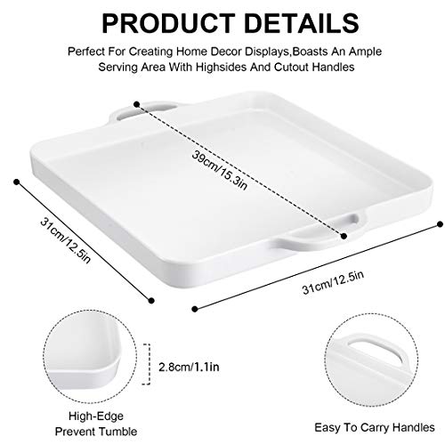 HSDT Square Serving Trays with Handles Melamine White 12.5x12.5 Inch Spill Proof Kitchen Eating Trays Set of 2 for Cafeteria Cafe Food Appeizer Dessert Snack Dinner Lunch Breakfast,TR14-02 - Image 3