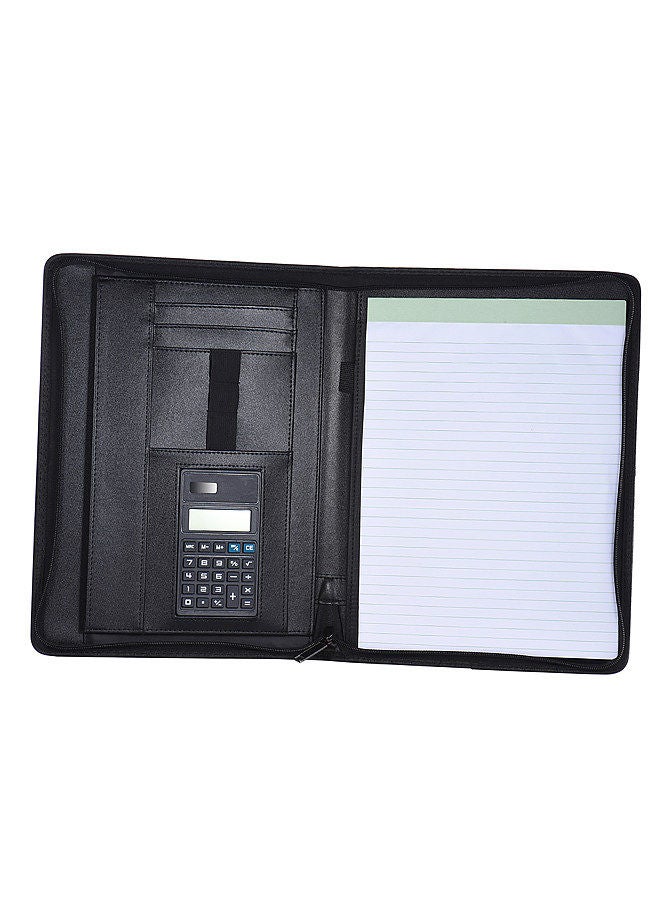Generic Multifunctional Professional Business Portfolio Padfolio Folder Document Case Organizer A4 PU Leather Zippered Closure with Calculator Card Holder Memo Note Writing Pad  - Image 4