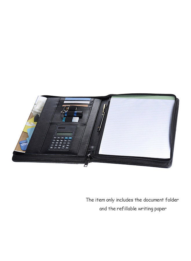 Generic Multifunctional Professional Business Portfolio Padfolio Folder Document Case Organizer A4 PU Leather Zippered Closure with Calculator Card Holder Memo Note Writing Pad  - Image 3