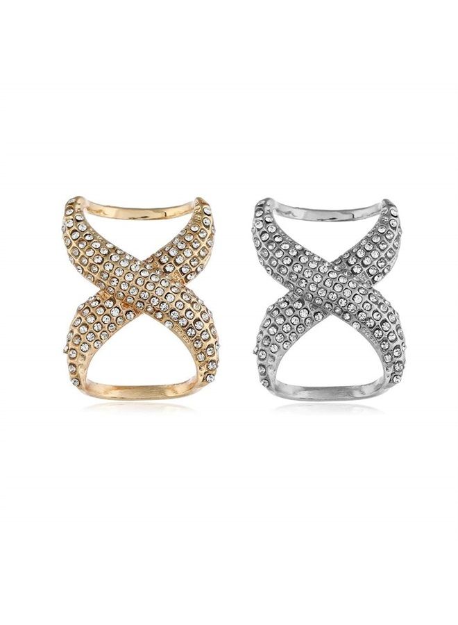 esowemsn 2pcs Gold and Silver Alloy Rhinestone Inlayed Scarves Buckle Simple Fashion Scarf Clip Neckerchief Garments T-Shirt Knotting Clasp Ring Silk Scarf Holder Decoration Accessories for Girls Lady Women - Image 1