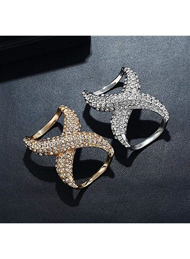esowemsn 2pcs Gold and Silver Alloy Rhinestone Inlayed Scarves Buckle Simple Fashion Scarf Clip Neckerchief Garments T-Shirt Knotting Clasp Ring Silk Scarf Holder Decoration Accessories for Girls Lady Women - Image 4