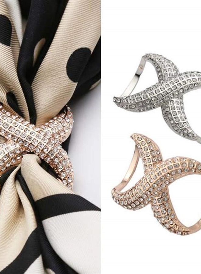 esowemsn 2pcs Gold and Silver Alloy Rhinestone Inlayed Scarves Buckle Simple Fashion Scarf Clip Neckerchief Garments T-Shirt Knotting Clasp Ring Silk Scarf Holder Decoration Accessories for Girls Lady Women - Image 5