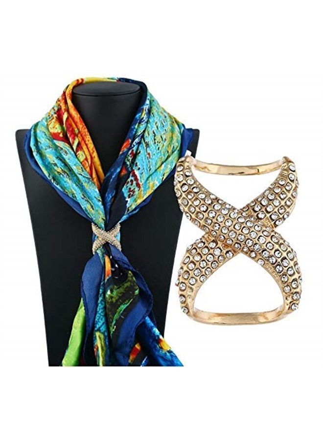 esowemsn 2pcs Gold and Silver Alloy Rhinestone Inlayed Scarves Buckle Simple Fashion Scarf Clip Neckerchief Garments T-Shirt Knotting Clasp Ring Silk Scarf Holder Decoration Accessories for Girls Lady Women - Image 2