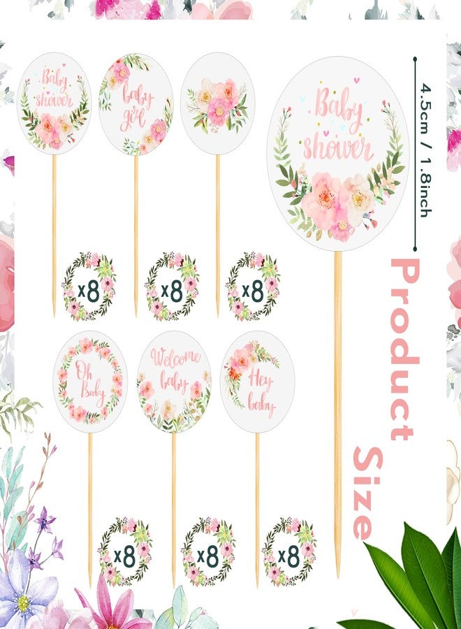 Yexiya Baby Cupcake Toppers Baby Shower Party Supplies Picks Floral Theme Gender Reveal Cupcakes Cake Decorations for Birthday Party(48 Pcs) - Image 2