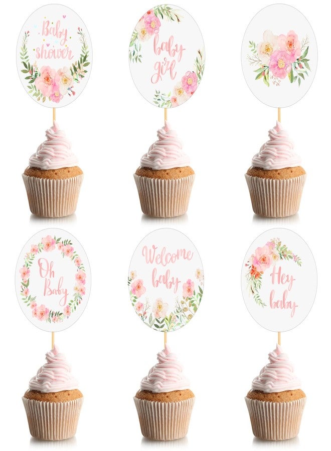Yexiya Baby Cupcake Toppers Baby Shower Party Supplies Picks Floral Theme Gender Reveal Cupcakes Cake Decorations for Birthday Party(48 Pcs) - Image 1