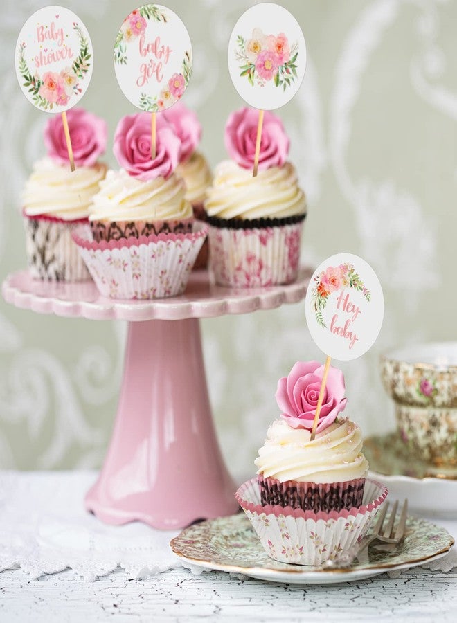 Yexiya Baby Cupcake Toppers Baby Shower Party Supplies Picks Floral Theme Gender Reveal Cupcakes Cake Decorations for Birthday Party(48 Pcs) - Image 4
