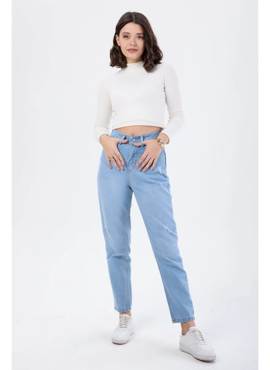 Tofisa 23668-ICE-BLUE High Waist Mom Jeans