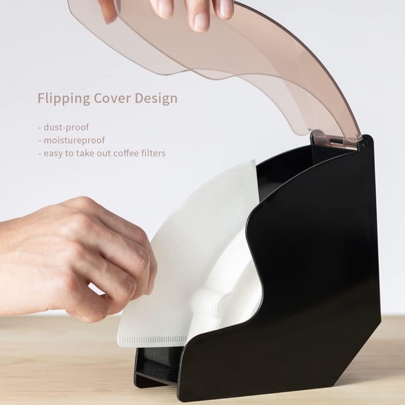 CAFEMASY Coffee Filter Holder Storage Coffee Filter Paper Dispenser Rack with Dustproof Cover for V60 and Cone Coffee Filters - Image 2