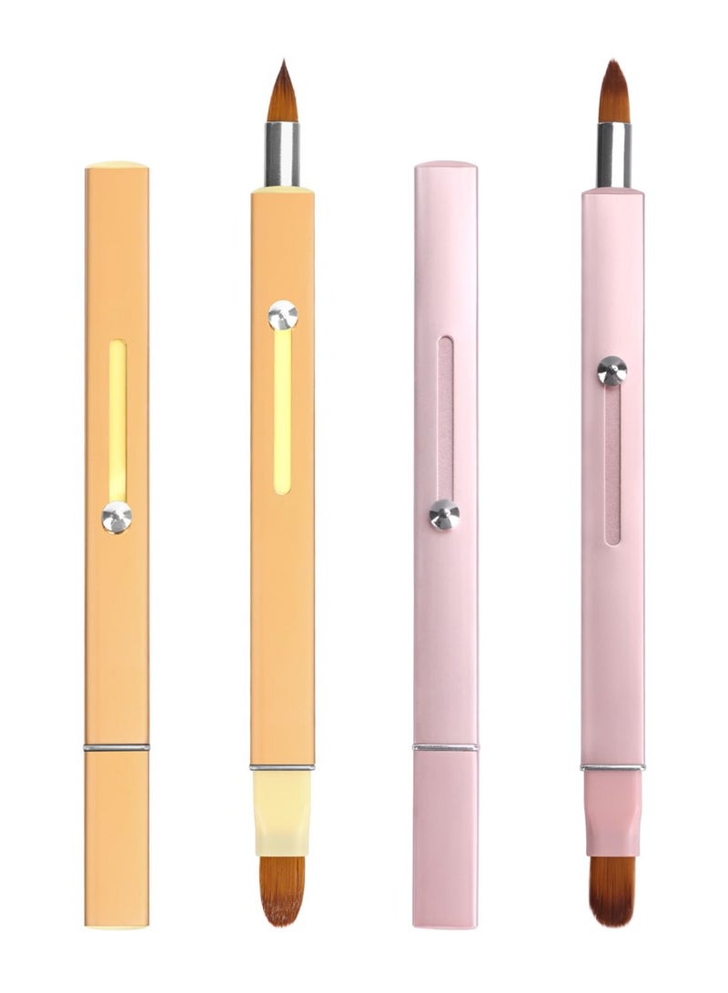 Lip Brushes, Retractable Lip Brush for Lipstick, Double-ended Lip Applicator with Cap, Portable Lip Liner Brush, Lip Gloss, Eyeshadow Smudge Concealer Brush (Pink+Gold) (2 Pieces) - Image 1