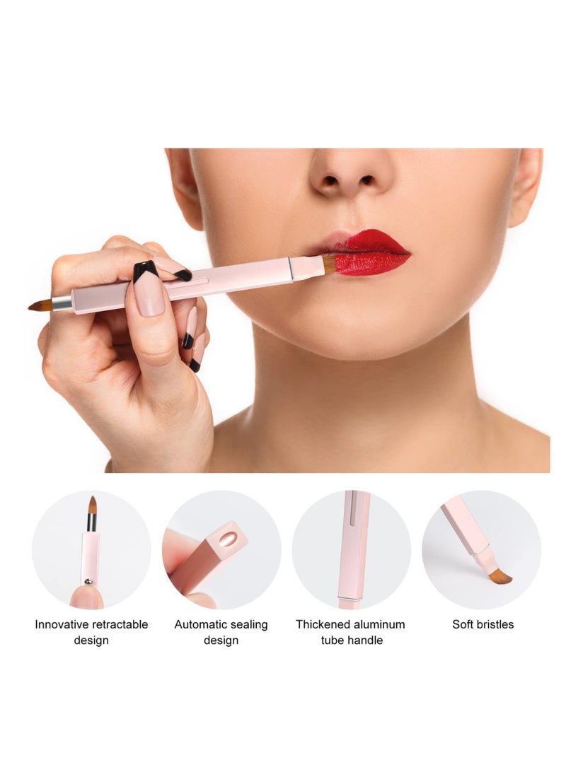 Lip Brushes, Retractable Lip Brush for Lipstick, Double-ended Lip Applicator with Cap, Portable Lip Liner Brush, Lip Gloss, Eyeshadow Smudge Concealer Brush (Pink+Gold) (2 Pieces) - Image 4