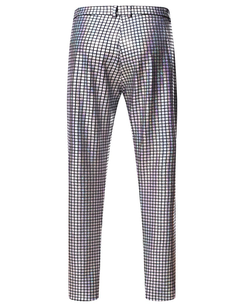 Zeroyaa Men'S 70S Disco Suits Metallic Shiny Sequin Outfits Blazer And Pants Set Dance Party Costume Silver Medium - Image 4
