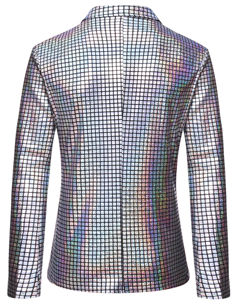 Zeroyaa Men'S 70S Disco Suits Metallic Shiny Sequin Outfits Blazer And Pants Set Dance Party Costume Silver Medium - Image 3