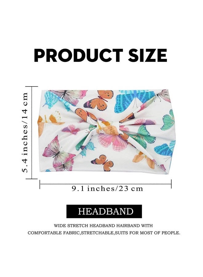 Aceorna Boho Butterfly Headbands Stretch Knotted Hairbands Floral Printed Hair Bands Elastic Turban Head Wraps Wide Head Bands for Women and Girls Pack of 4 (Butterfly A) - Image 1
